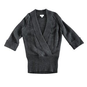 LOFT Gray Wrap Sweater Womens Knit M Alpaca Wool Blend Cozy Minimalist Cabincore